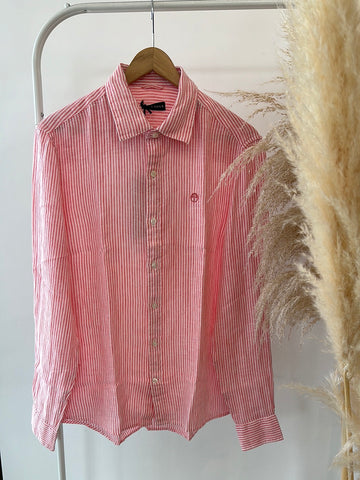 Camicia in lino a righe rosa