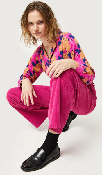 Pantalone in velluto rigato fuxia