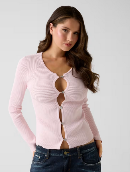 Cardigan rosa a costine