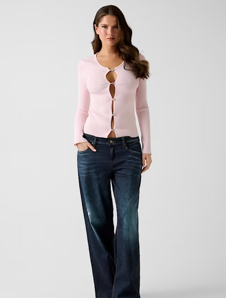 Cardigan rosa a costine