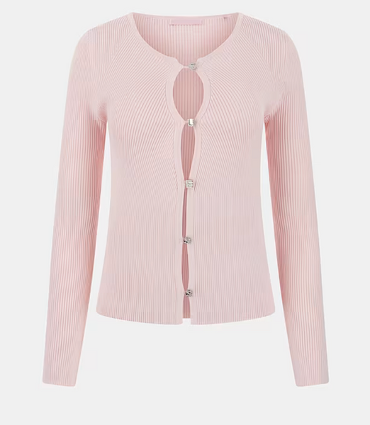 Cardigan rosa a costine