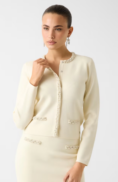 Cardigan panna con perline