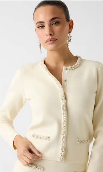 Cardigan panna con perline