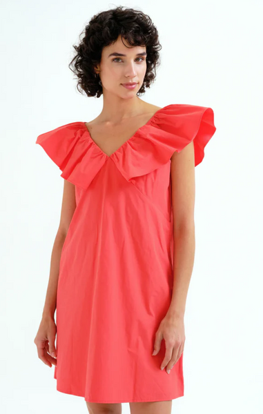 Abito rosso con ruches