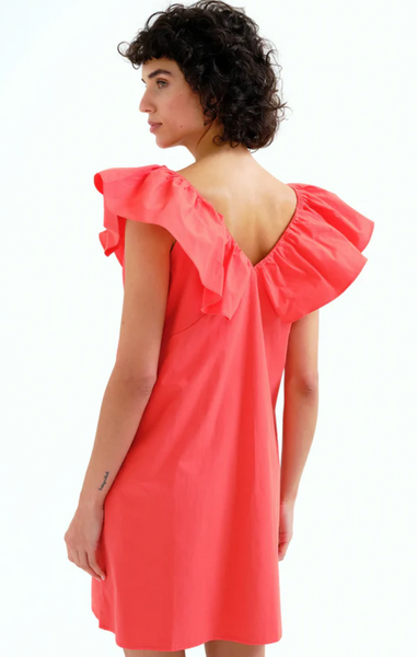 Abito rosso con ruches